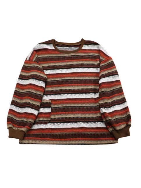 Oversized Striped Pullover Sweater with Round Neck