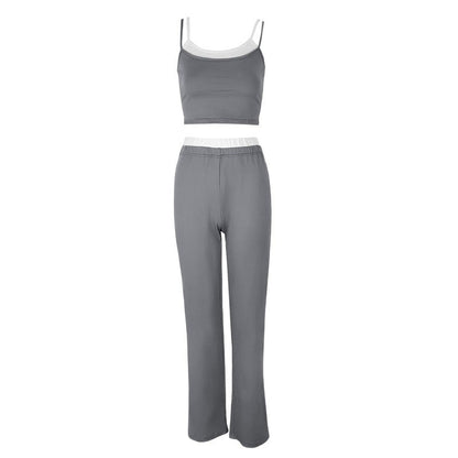 Contrast Trim Camisole and Straight-Leg Trousers Two-Piece Set