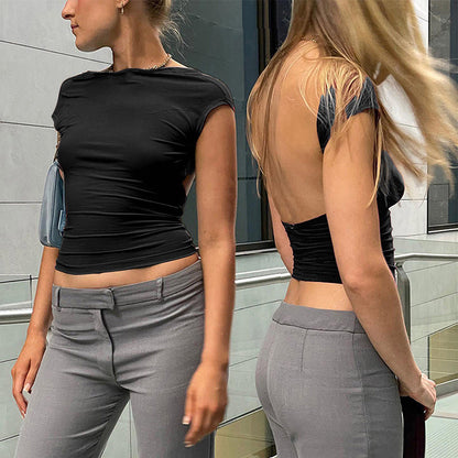 Slim Fit Short Sleeve Crop Top with Half Turtleneck