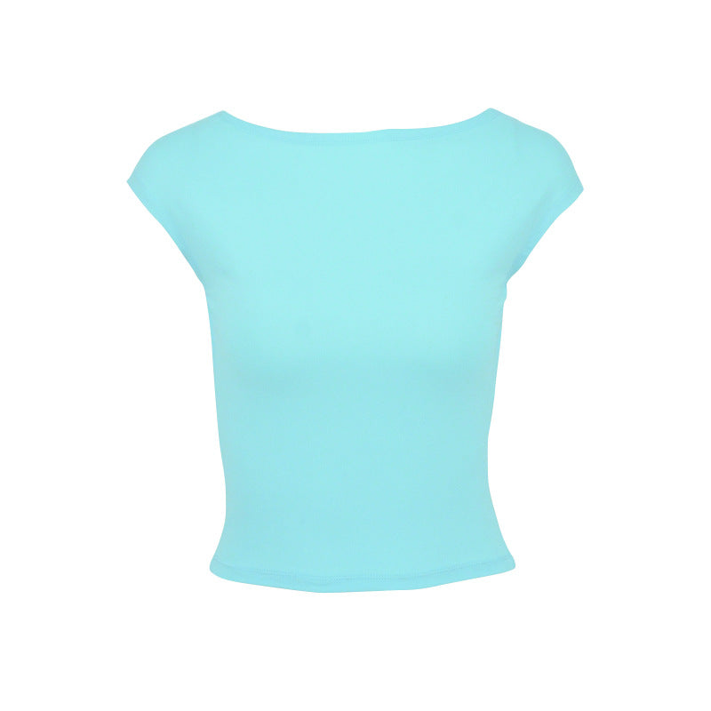 Slim Fit Short Sleeve Crop Top with Half Turtleneck