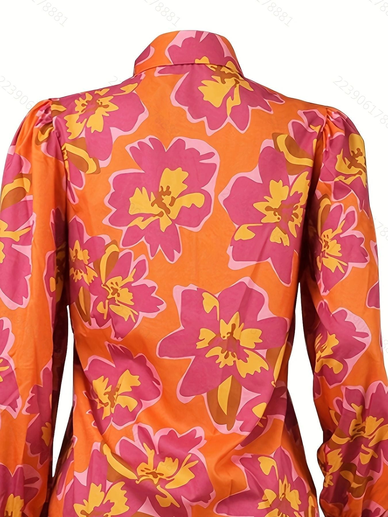 Floral Print Button-Down Shirt with Long Puff Sleeves