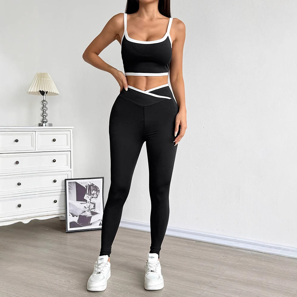 Color Block Sports Set with Backless Top and V-Waist Leggings
