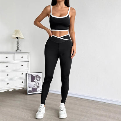 Color Block Sports Set with Backless Top and V-Waist Leggings