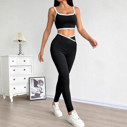 Color Block Sports Set with Backless Top and V-Waist Leggings