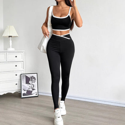 Color Block Sports Set with Backless Top and V-Waist Leggings