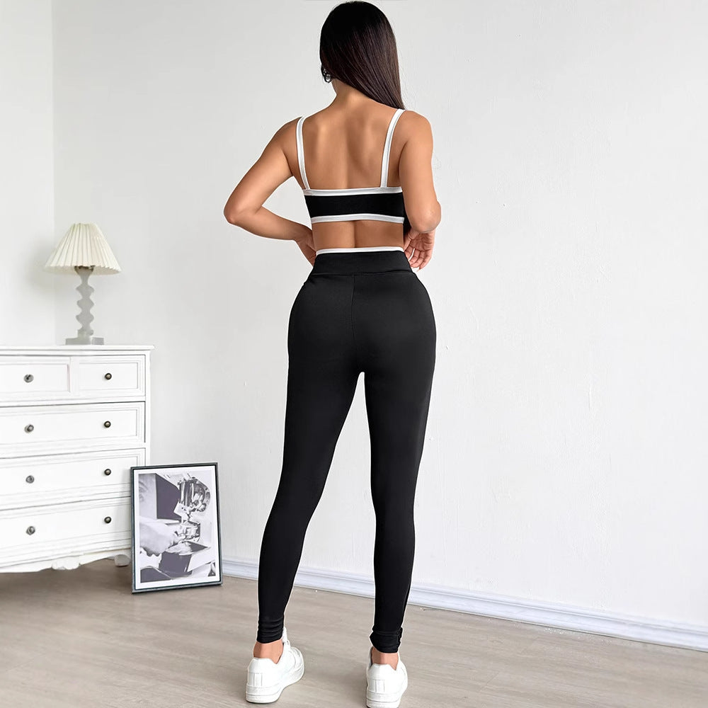 Color Block Sports Set with Backless Top and V-Waist Leggings