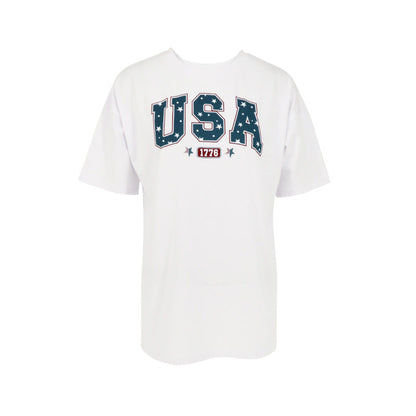 Oversized USA Graphic Print T-Shirt with Elbow Sleeves