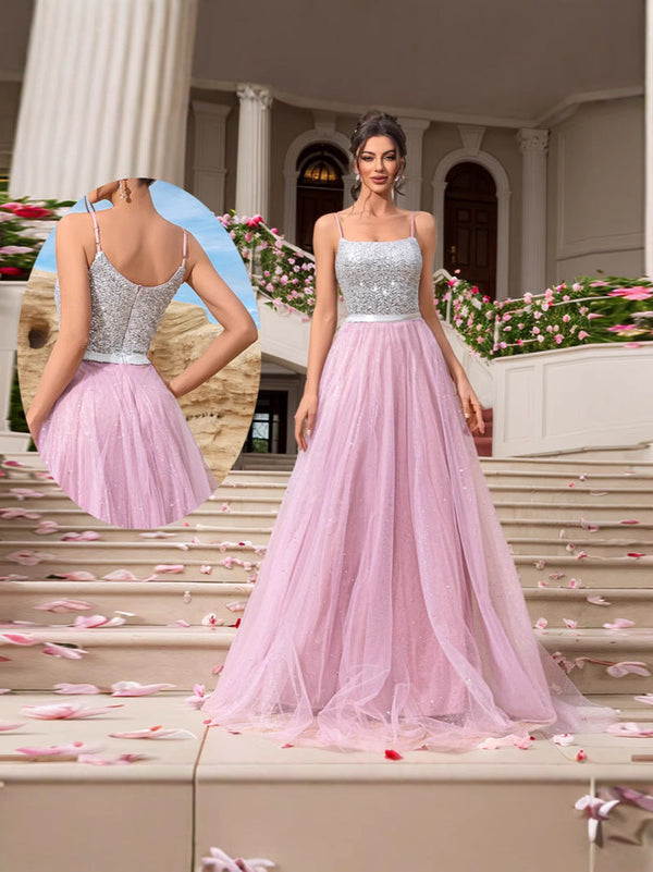 A-Line Maxi Dress with Sequined Bodice and Backless Detail