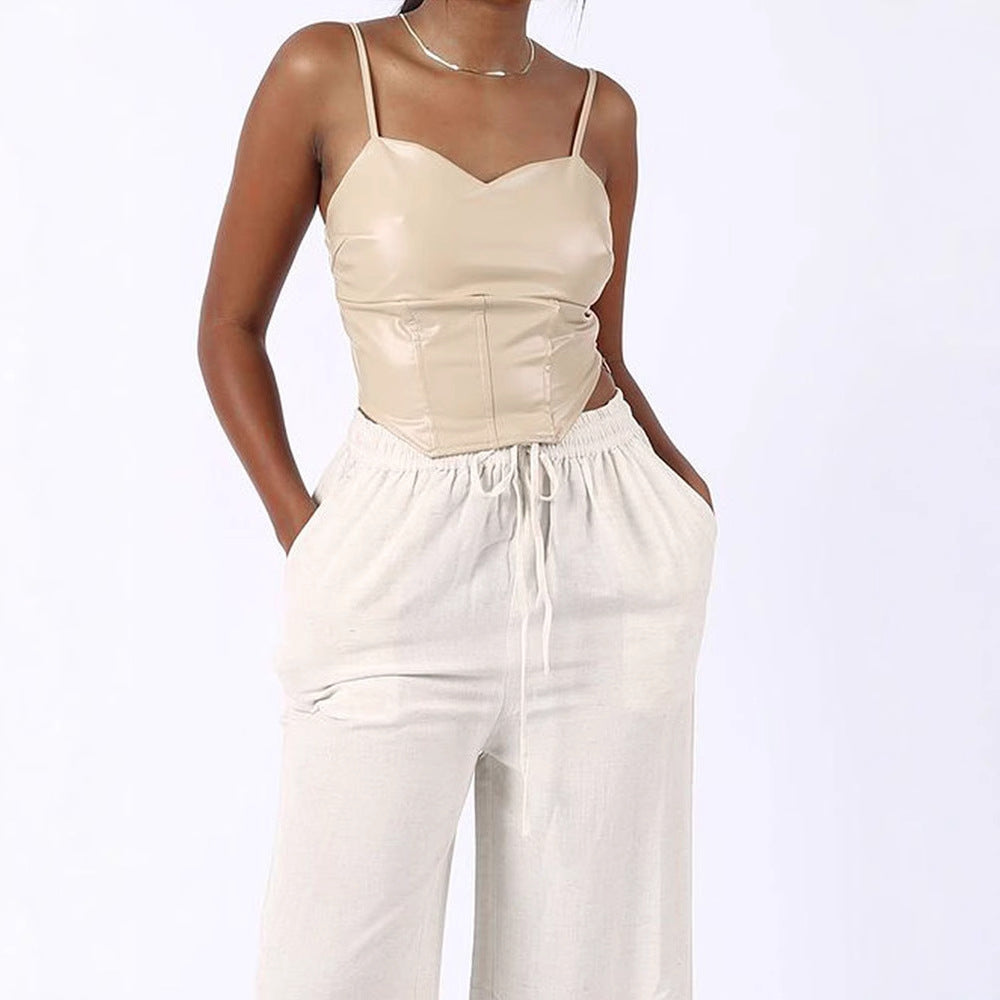 Slim Fit PU Leather Corset Top with Sweetheart Neckline