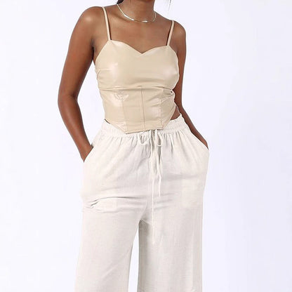 Slim Fit PU Leather Corset Top with Sweetheart Neckline
