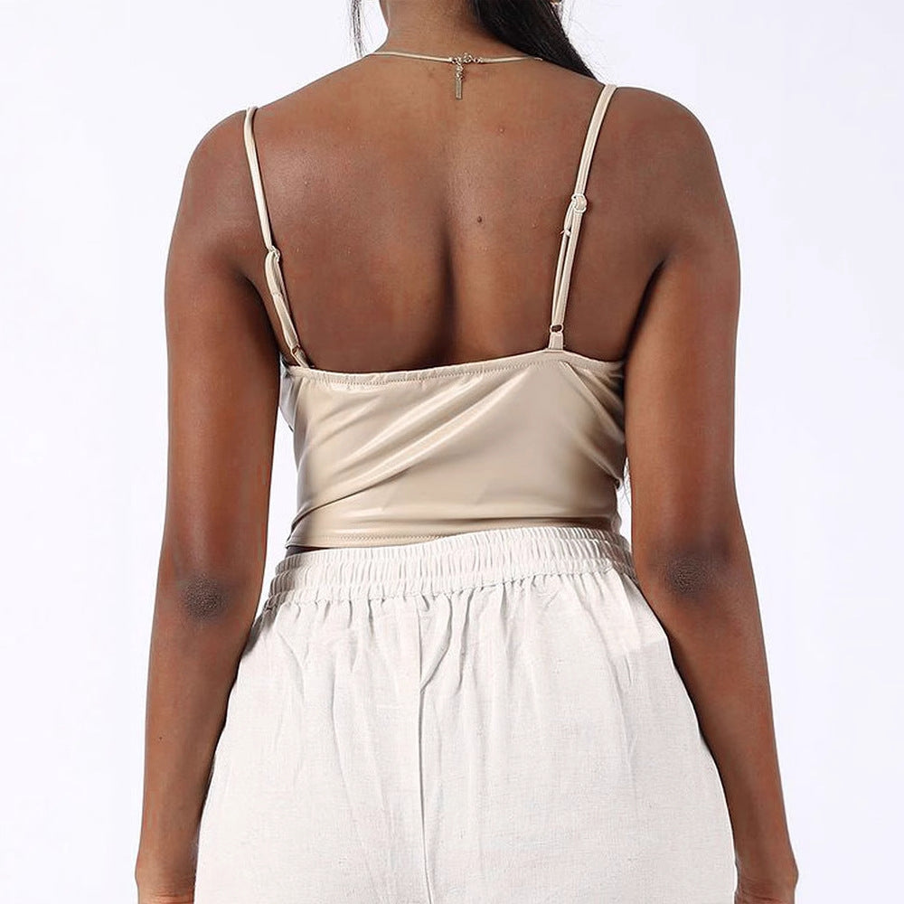 Slim Fit PU Leather Corset Top with Sweetheart Neckline