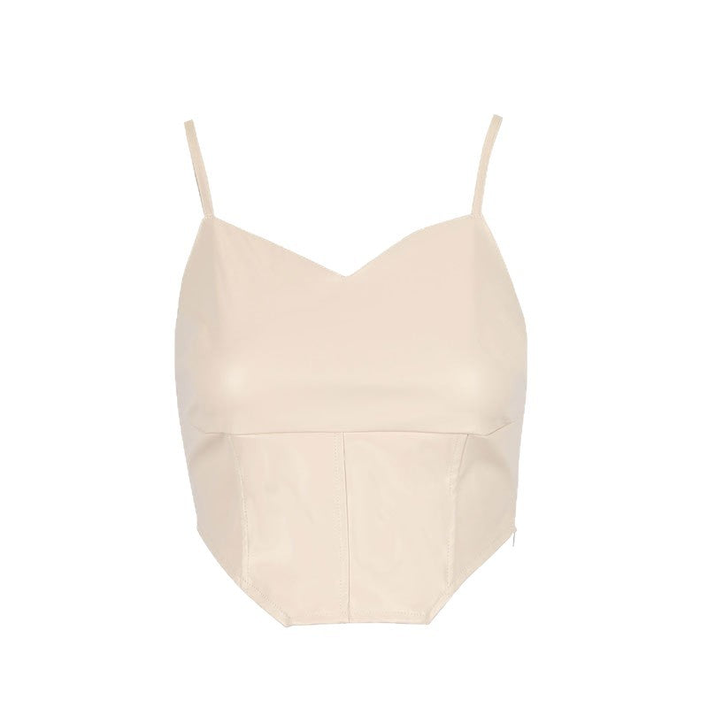 Slim Fit PU Leather Corset Top with Sweetheart Neckline