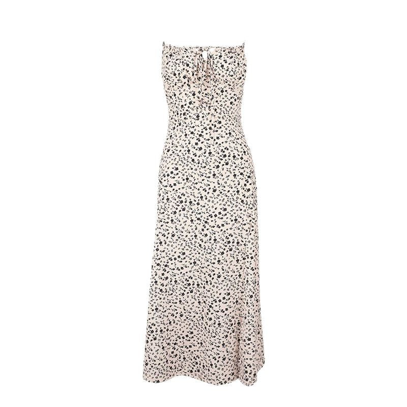 Floral Print Maxi Slip Dress with Tie Front and Side Slit
