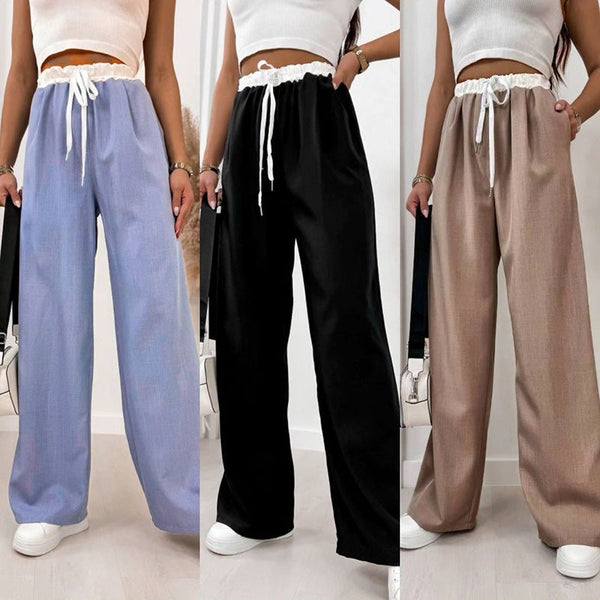 Wide-Leg Trousers with Contrast Drawstring Waist