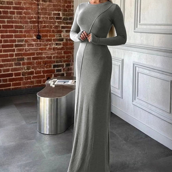 Bodycon Maxi Dress with Diagonal Seam and High Slit
