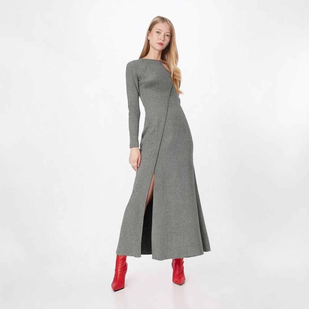 Bodycon Maxi Dress with Diagonal Seam and High Slit