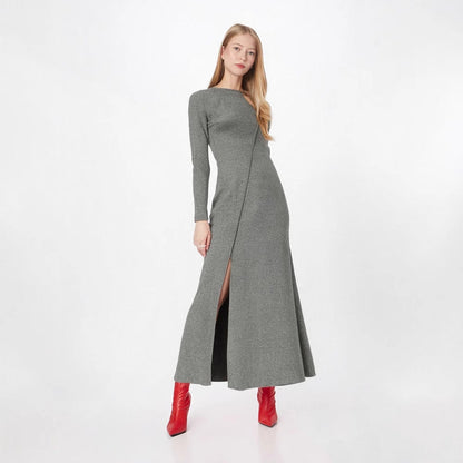 Bodycon Maxi Dress with Diagonal Seam and High Slit