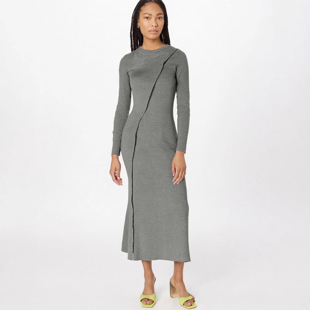 Bodycon Maxi Dress with Diagonal Seam and High Slit