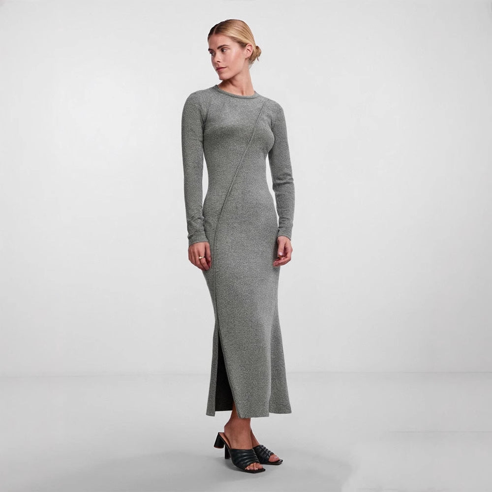 Bodycon Maxi Dress with Diagonal Seam and High Slit