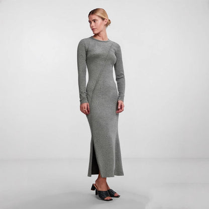 Bodycon Maxi Dress with Diagonal Seam and High Slit