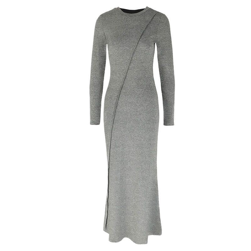 Bodycon Maxi Dress with Diagonal Seam and High Slit