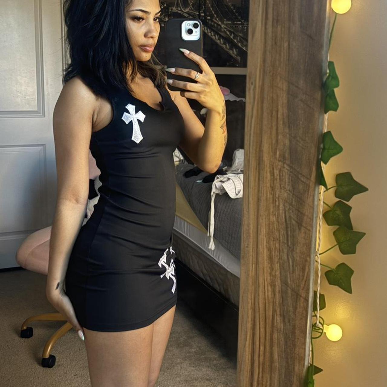 Bodycon Mini Dress with U-Neck and Cross Patch Detail