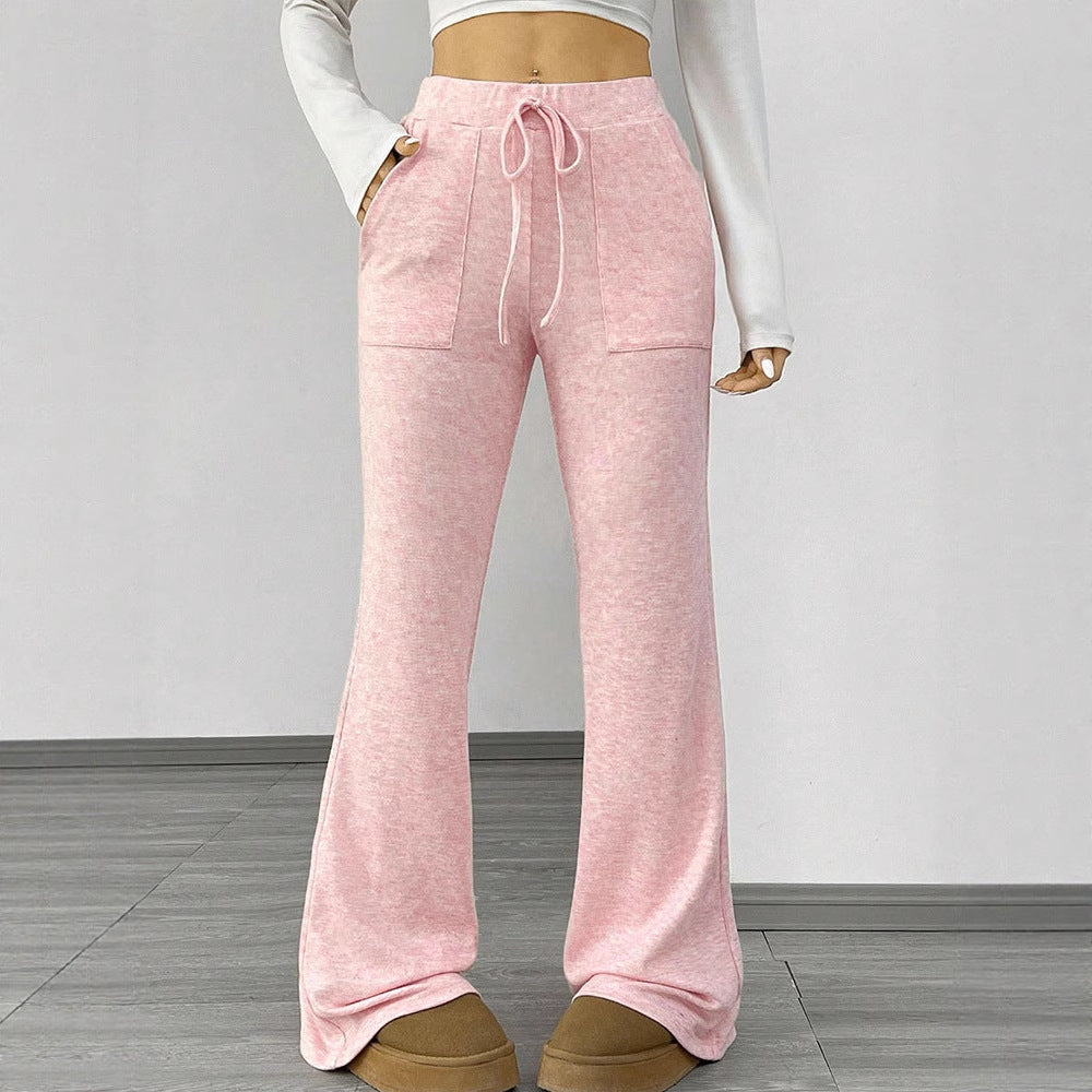 High-Waist Flared Pants with Lace-Up Waist and Patch Pockets