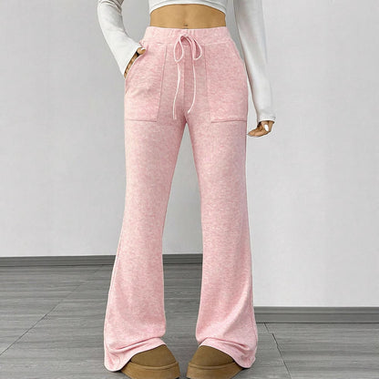 High-Waist Flared Pants with Lace-Up Waist and Patch Pockets