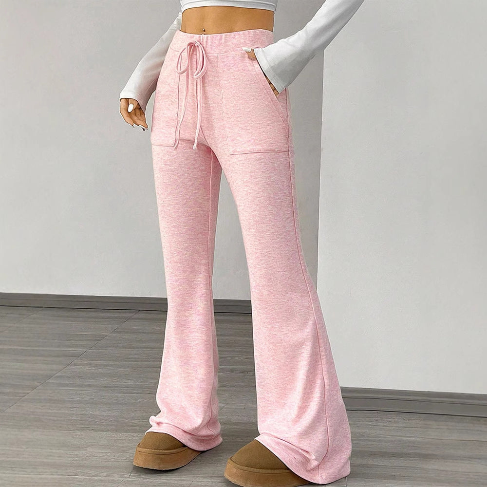 High-Waist Flared Pants with Lace-Up Waist and Patch Pockets