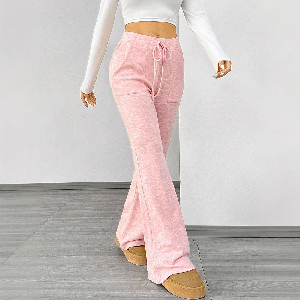 High-Waist Flared Pants with Lace-Up Waist and Patch Pockets