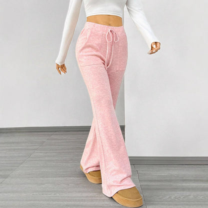 High-Waist Flared Pants with Lace-Up Waist and Patch Pockets