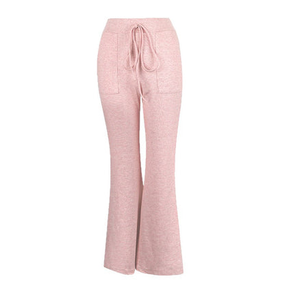 High-Waist Flared Pants with Lace-Up Waist and Patch Pockets