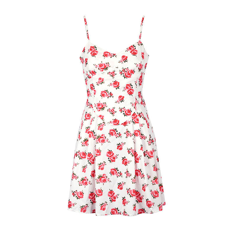 Floral Print A-Line Mini Dress with Corset-Style Bodice