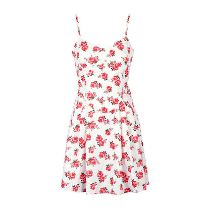 Floral Print A-Line Mini Dress with Corset-Style Bodice