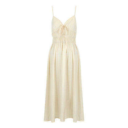 A-Line Maxi Dress with Smocked High Waist and V-Neck