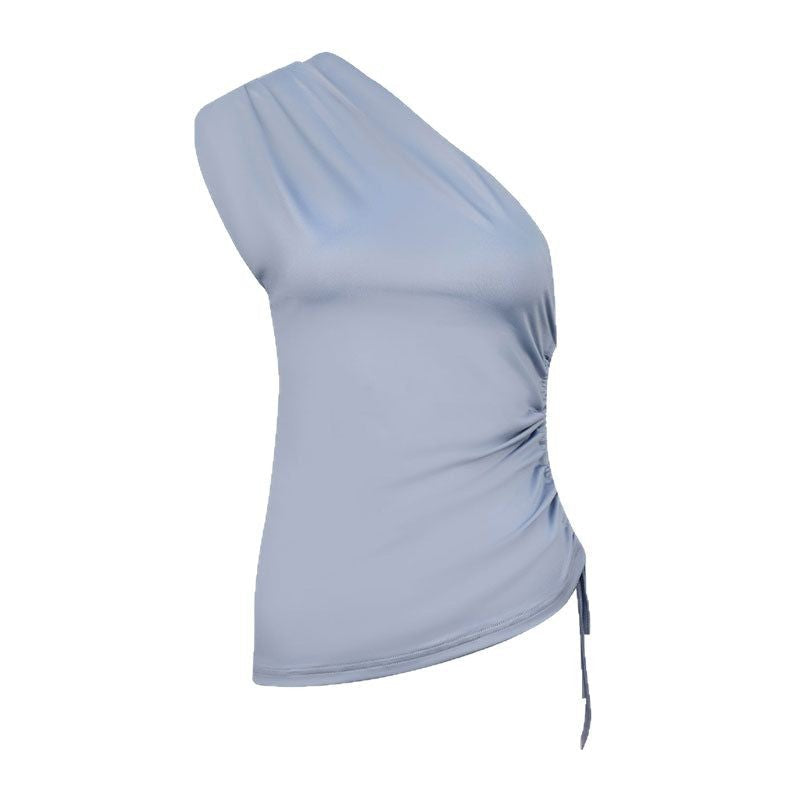 Slim Fit One-Shoulder Top with Side Ruched Lace-Up Detail
