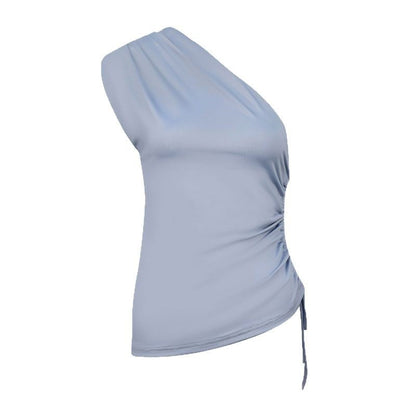 Slim Fit One-Shoulder Top with Side Ruched Lace-Up Detail