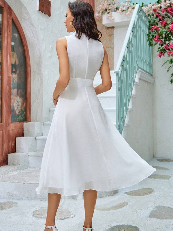 A-Line Chiffon Midi Dress with V-Neck and Irregular Hem