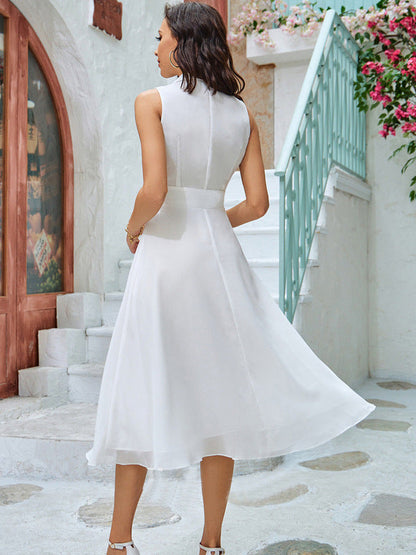 A-Line Chiffon Midi Dress with V-Neck and Irregular Hem