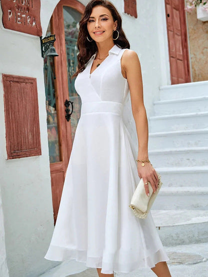 A-Line Chiffon Midi Dress with V-Neck and Irregular Hem