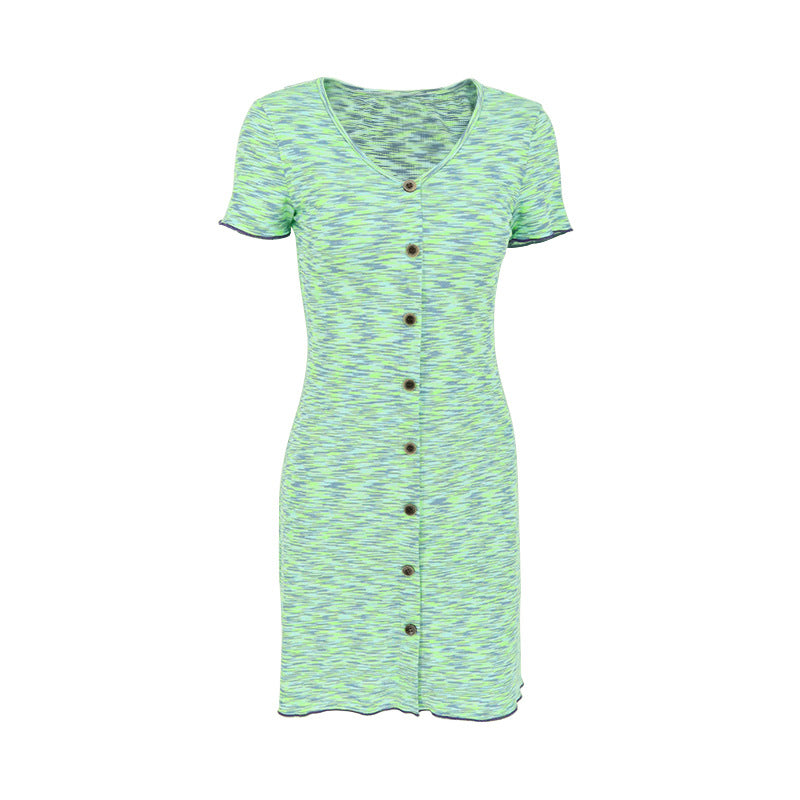 A-Line Space-Dyed Knit Mini Dress with Button Front