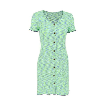 A-Line Space-Dyed Knit Mini Dress with Button Front