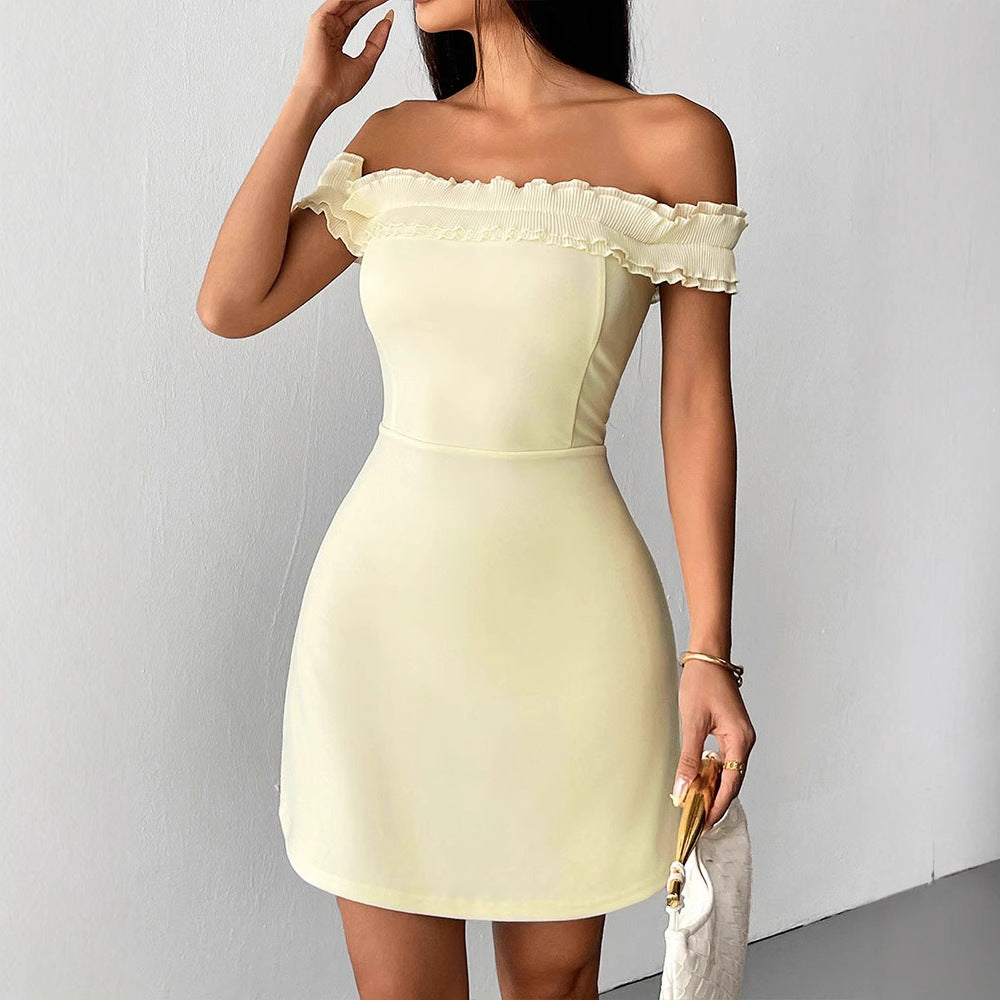 Solid Off-Shoulder Bodycon Mini Dress with Ruffled Trim
