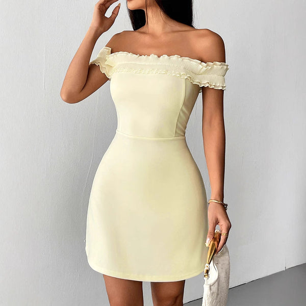 Solid Off-Shoulder Bodycon Mini Dress with Ruffled Trim