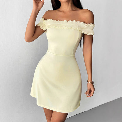 Solid Off-Shoulder Bodycon Mini Dress with Ruffled Trim