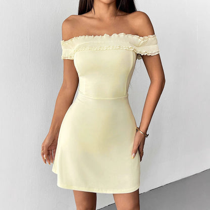 Solid Off-Shoulder Bodycon Mini Dress with Ruffled Trim