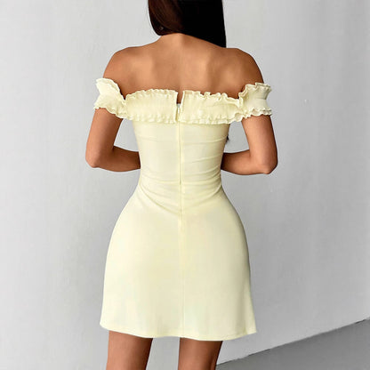 Solid Off-Shoulder Bodycon Mini Dress with Ruffled Trim