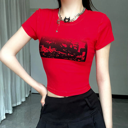Landscape Graphic Slim Fit Baby Tee with Crewneck