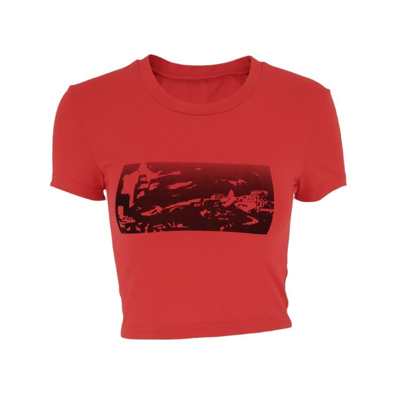 Landscape Graphic Slim Fit Baby Tee with Crewneck