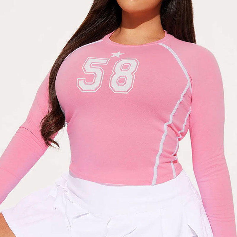 Slim Fit Long Sleeve T-Shirt with Number Print and Contrast Piping